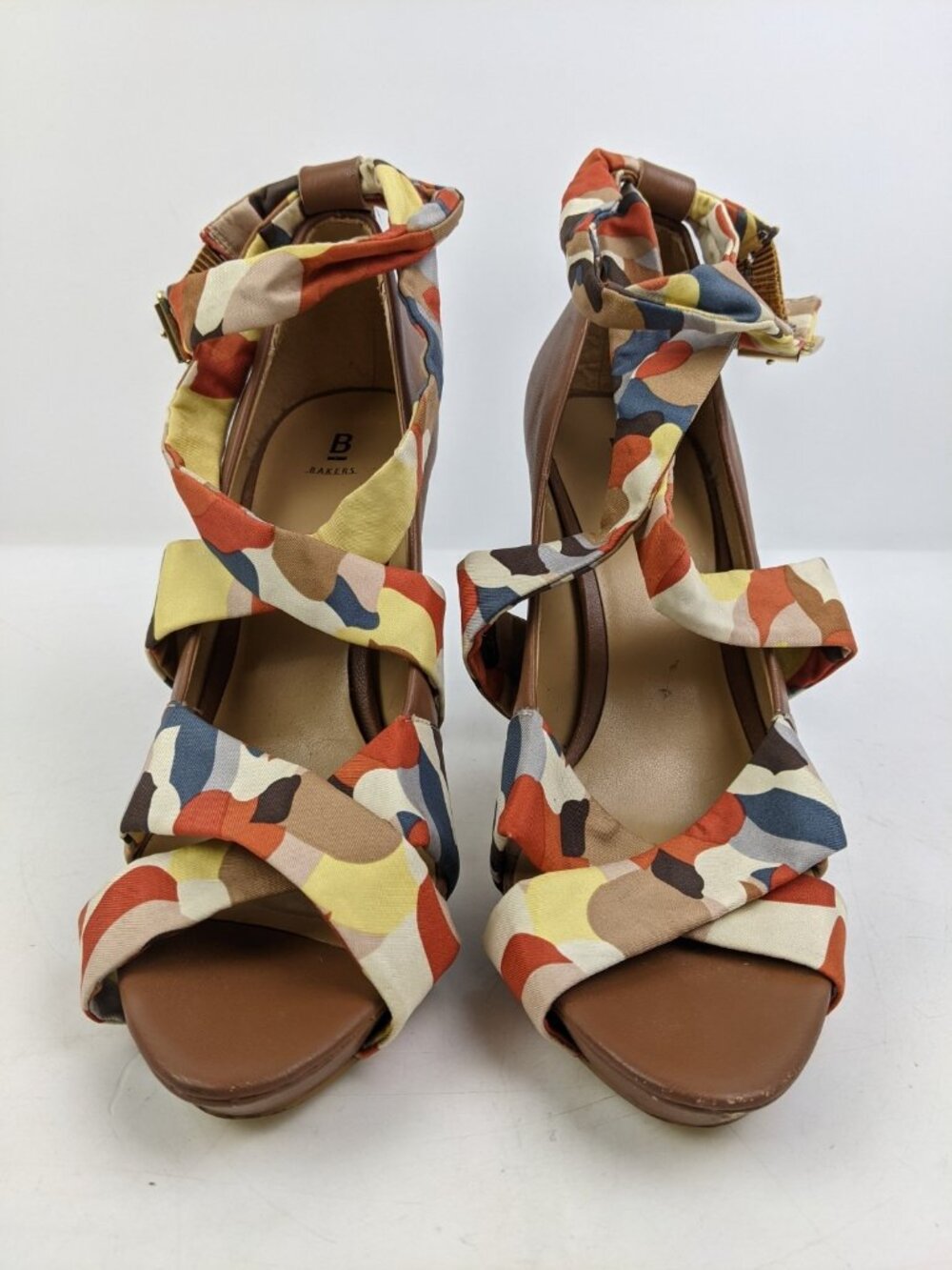Bakers Random Leather Sandals Fabric Ties 1819 77-Tan Womens Size 10B